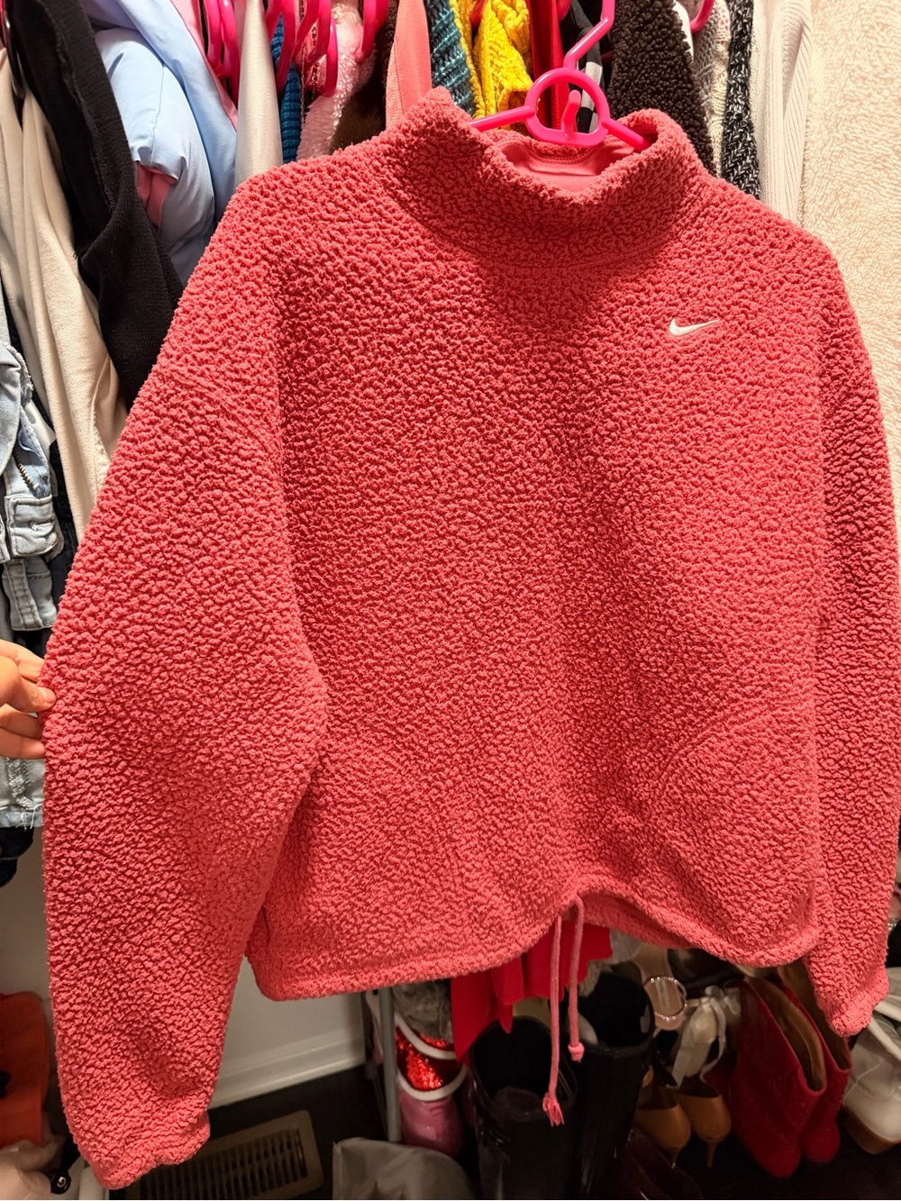 Nike Pink Sherpa High-Neck Pullover Jacket